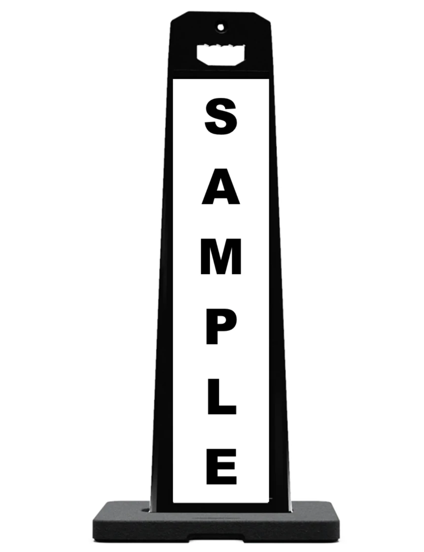 45\" Tall, Reflective, Vertical Panel Barricade with Custom Lettering On One (1) Side with 20 lb. Rubber Base