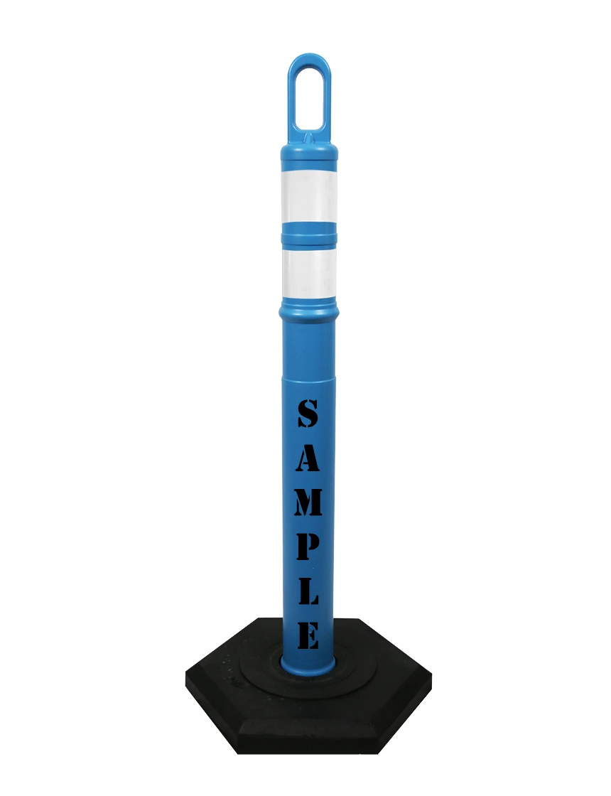 42\" BLUE TrafFix Looper Tube with two 3\" Reflective Collars, Custom Lettering \u0026 12 Lb. Base