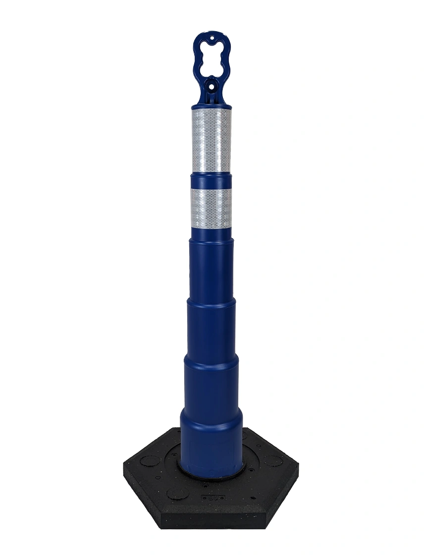 42\" Blue Ez-Grab Channelizer Orange 16 lbs Base w/ 6\" \u0026 4\" Reflective Collars \u0026 2X Custom Lettering