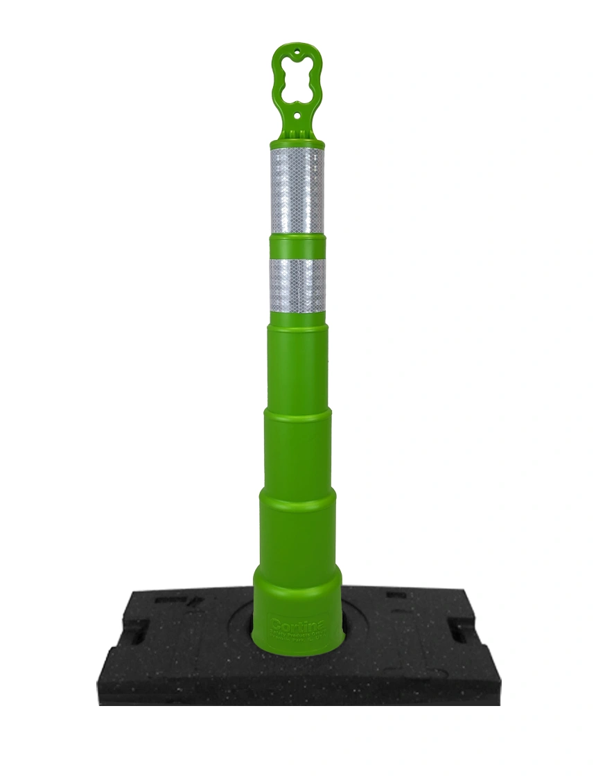 42 inch lime green EZ-Grab channelizer orange 30 lb base with 6\" \u0026 4\" reflective collars