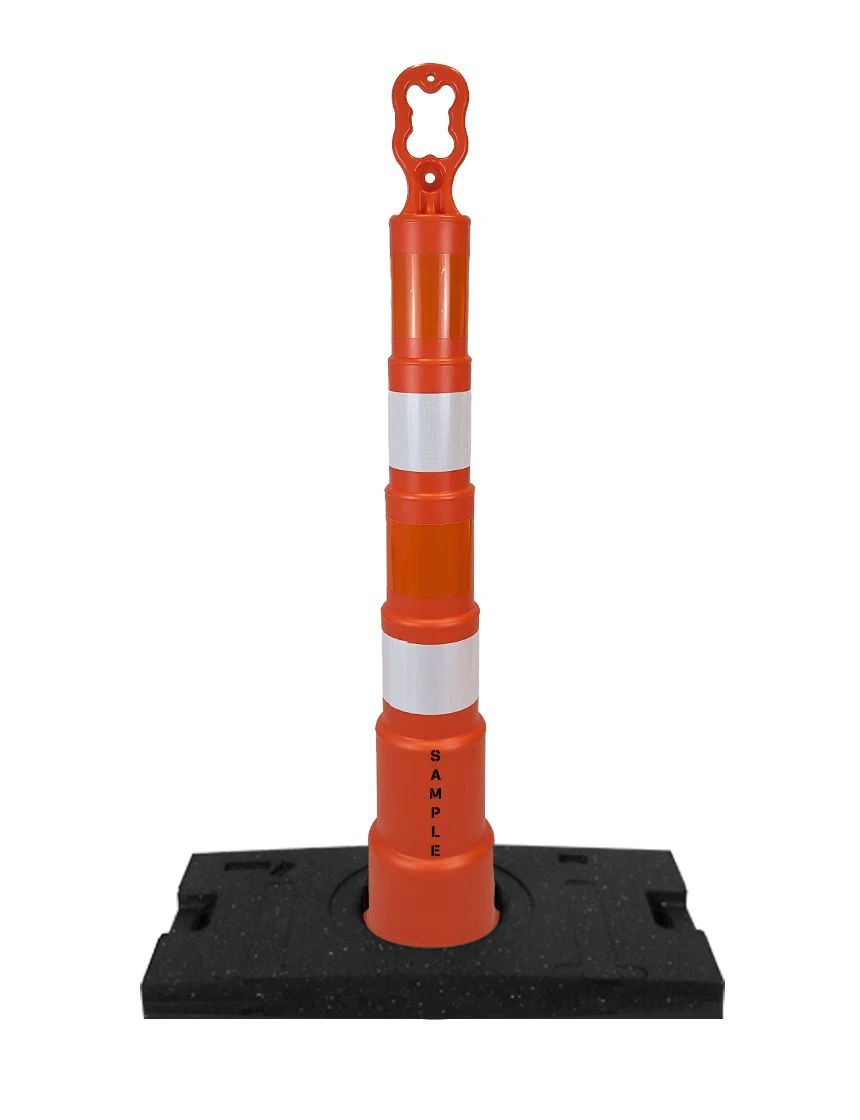 Orange 42 inch EZ-Grab channelizer orange with 30 lb base \u0026 four engineer grade reflective collars \u0026 custom lettering