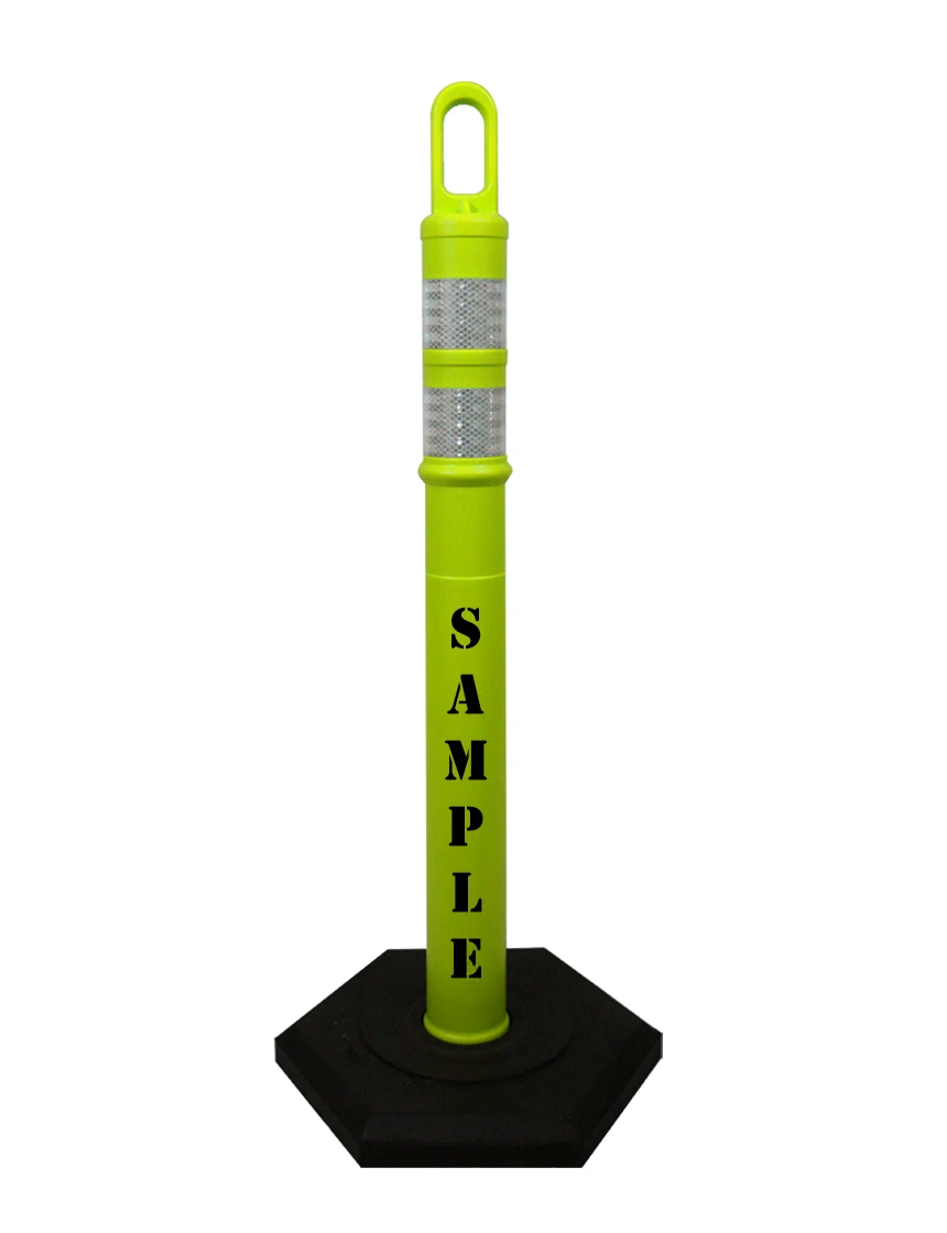 42\" LIME TrafFix Looper Tube, two 3\" Reflective Collars, 12 Lb Base \u0026 Double Sided Custom Lettering