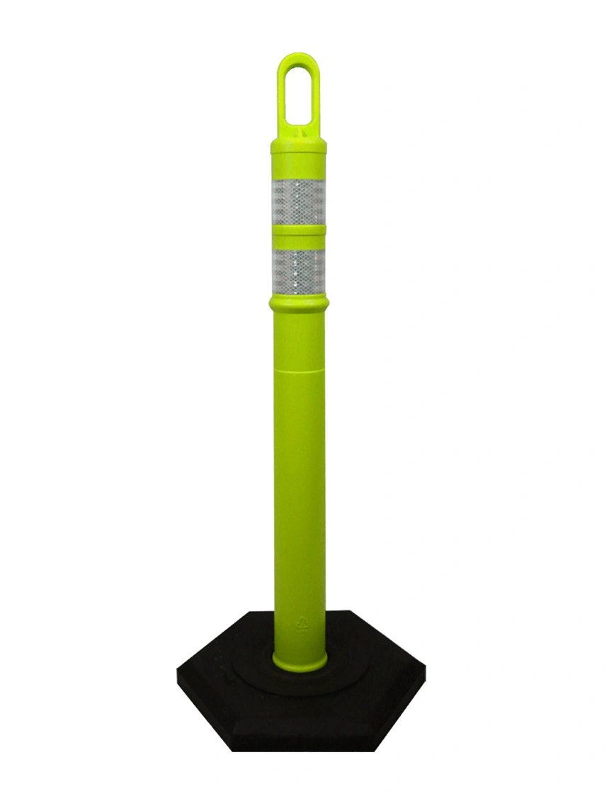42\" LIME TrafFix Looper Tube with two 3\" Reflective Collars and 8 Lb. Base
