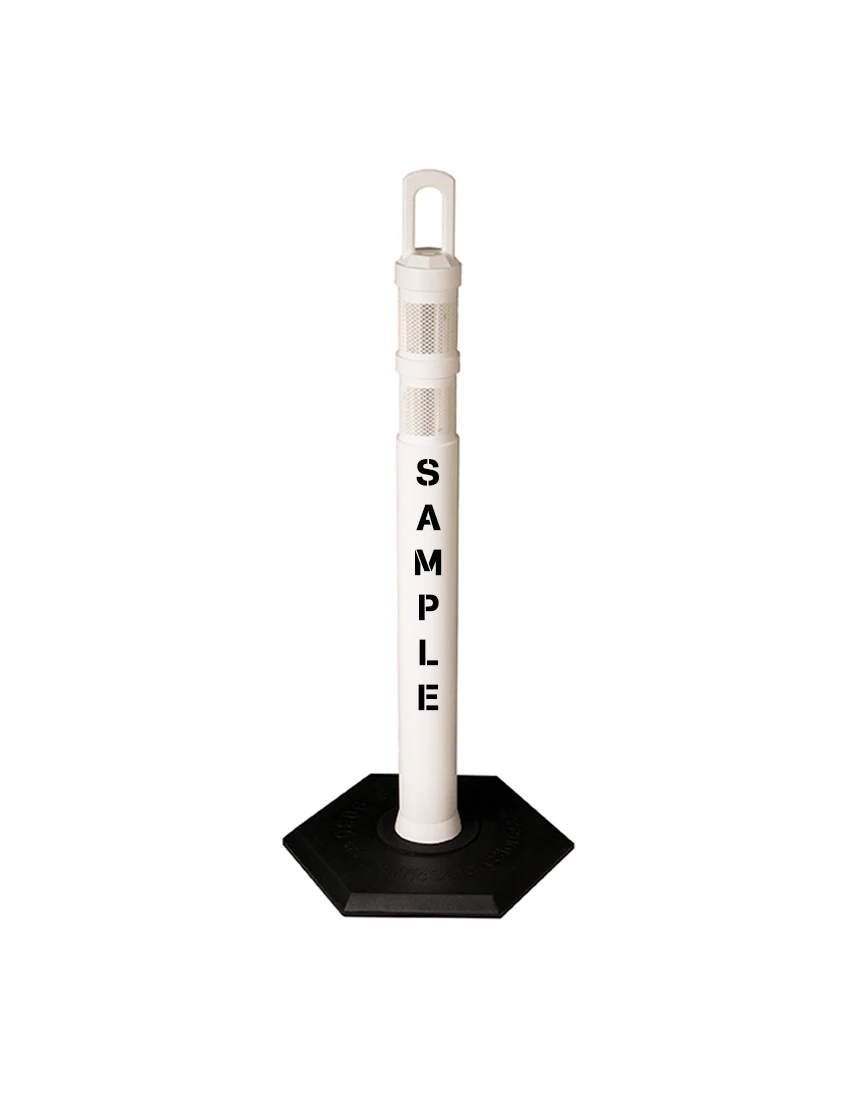 42\" White JBC Arch Top Tube, Two 3\" Reflective Collars, 8lb Base \u0026 Double Sided Lettering