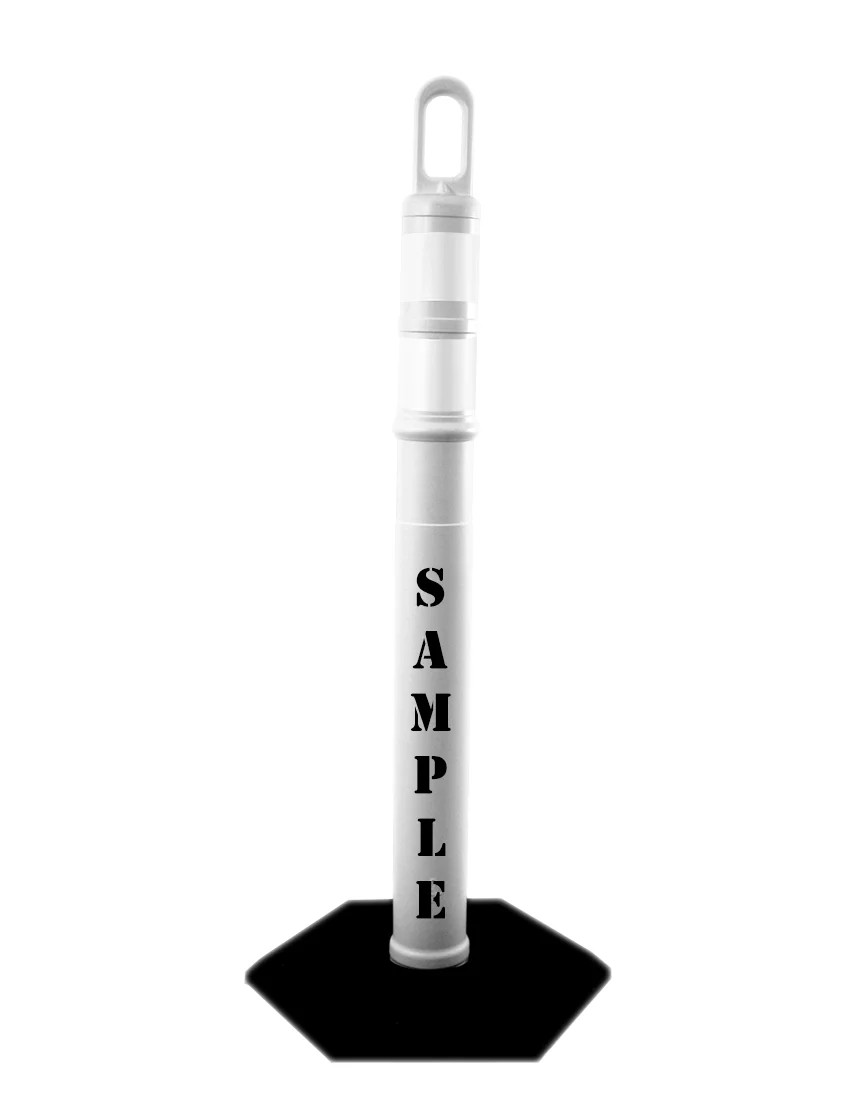 42\" WHITE TrafFix Looper Tube with two 3\" Reflective Collars, Custom Lettering \u0026 18 Lb. Base