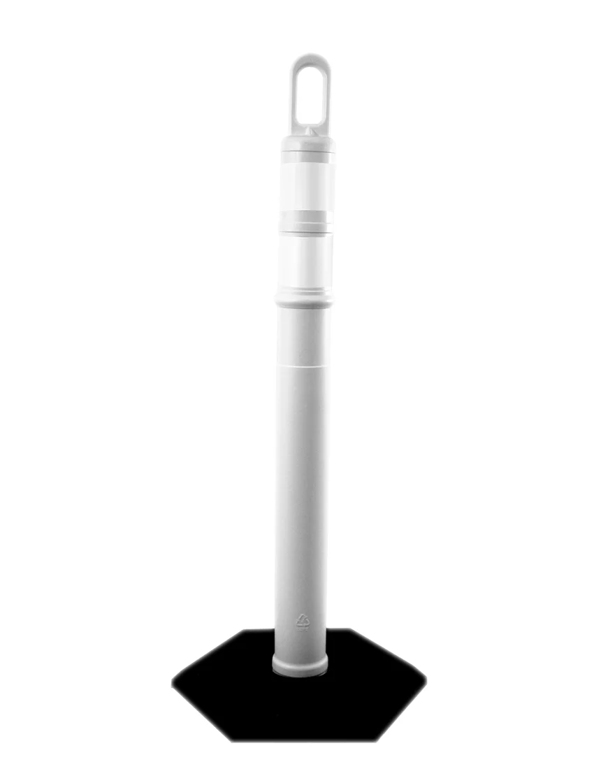 42\" WHITE TrafFix Looper Tube with two 3\" Reflective Collars and 18 Lb. Base with Full Color Graphic
