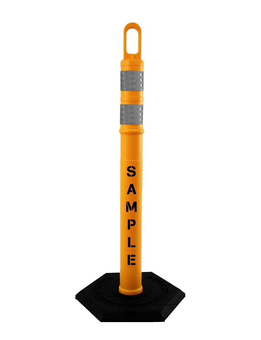 42\" YELLOW TrafFix Looper Tube with two 3\" Reflective Collars, Custom Lettering \u0026 18 Lb. Base