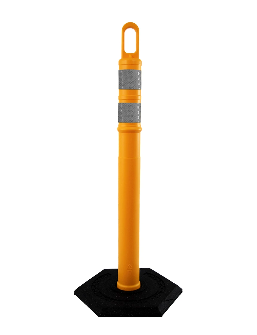 42\" YELLOW TrafFix Looper Tube with two 3\" Reflective Collars and 18 Lb. Base