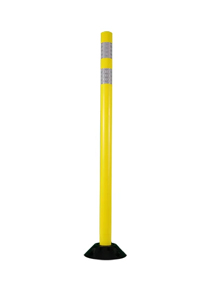 42\" Yellow Round Delineator with two 3\" white reflective collars with Asphalt Mounting Hardware