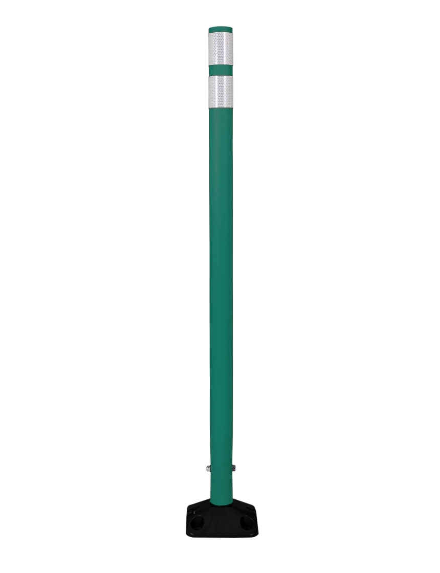 48\" Green Round Delineator w/ Black Base \u0026 2 Yellow Reflective Collars \u0026 Adhesive Mounting