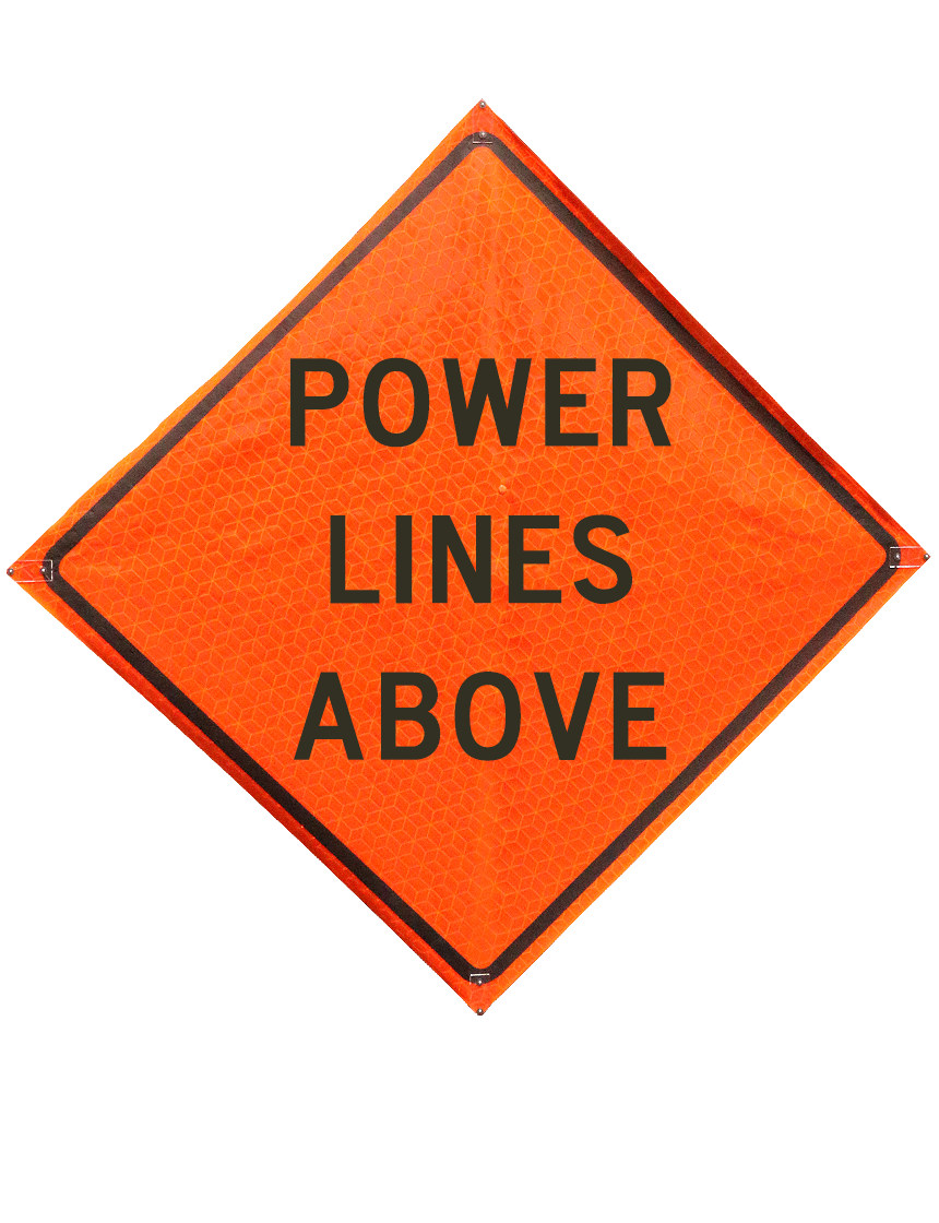 48\", Heavy Duty, Marathon Reflective Roll Up Sign, POWER LINES ABOVE