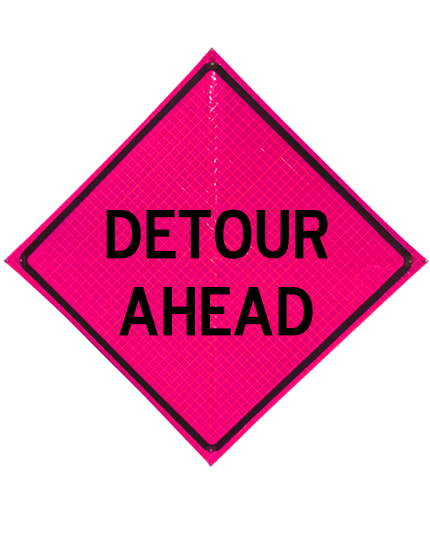 48\" Heavy Duty, Pink Reflective Roll Up, DETOUR AHEAD