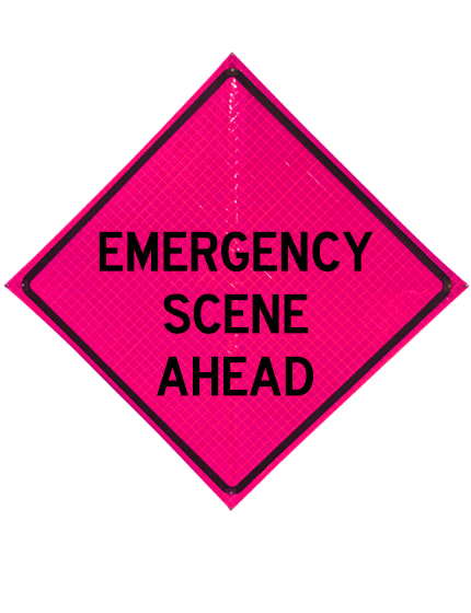 48\" Heavy Duty, Pink Reflective Roll Up, EMERGENCY SCENE AHEAD