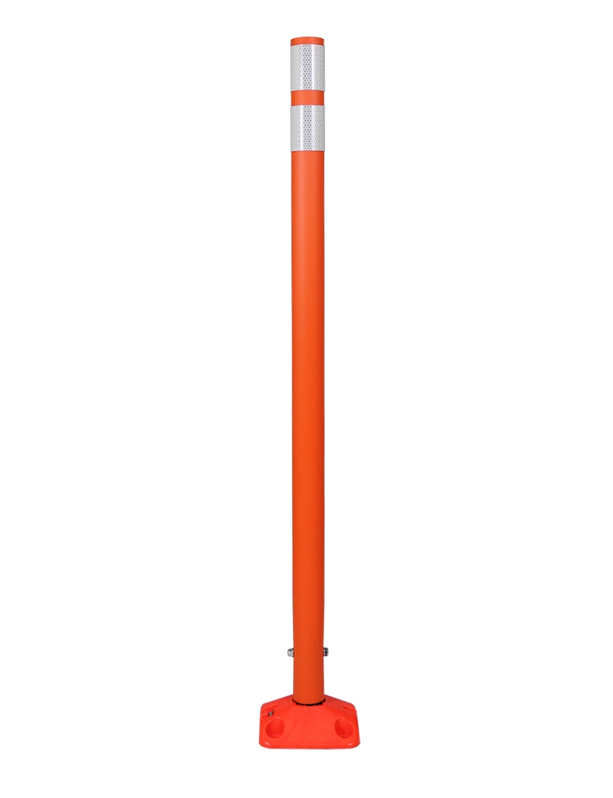 48\" Orange Round Delineator w/ Orange Base \u0026 2 White Reflective Collars \u0026 Adhesive Mounting