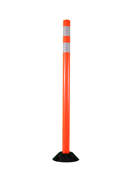 48\" Orange Round Delineator with two 3\" white reflective collars with Concrete Mounting Hardware