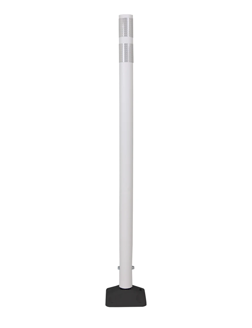 48\" White Round Delineator w/ Black Base \u0026 2 White Reflective Collars \u0026 Concrete Mounting Hardware
