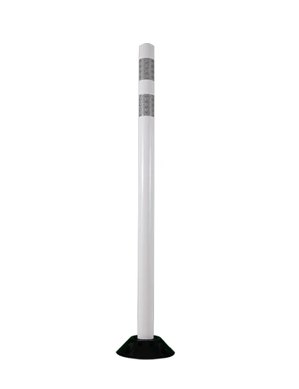 48\" White Round Delineator with two 3\" white reflective collars with Asphalt Mounting Hardware