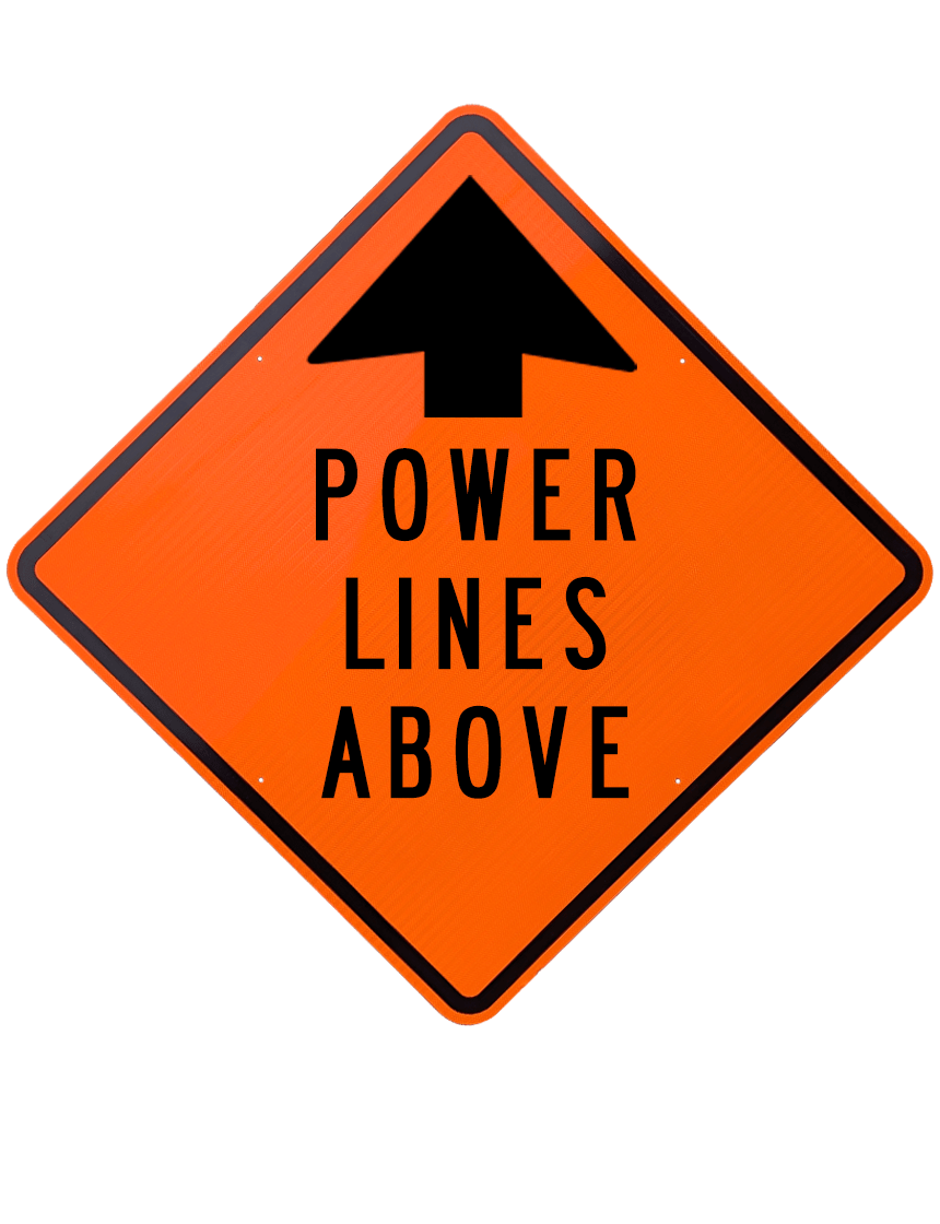 48\", Aluminum, Diamond Grade Reflective Sign, Power Lines Above w/ Top Arrow