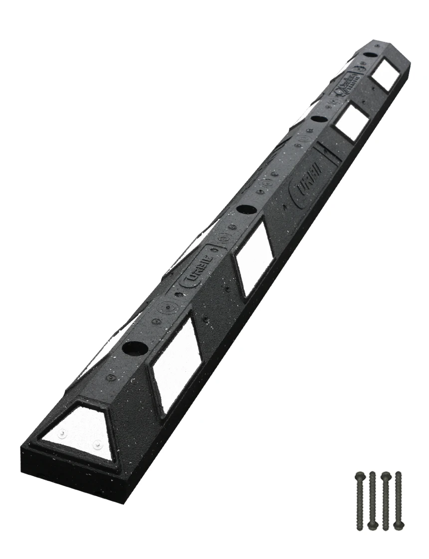 6\u0027 Black \u0026 White Clearline Recycled Rubber Parking Block w/ Concrete Bolts