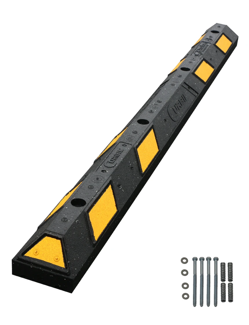 6\u0027 Black \u0026 Yellow Clearline Recycled Rubber Parking Block w/ Lag Bolts \u0026 Anchors