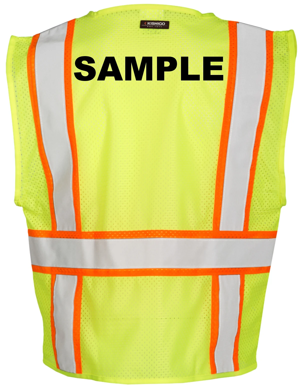 Lime, All Mesh Contrasting Class 2 Safety Vest, X-Large w/Custom Black Lettering