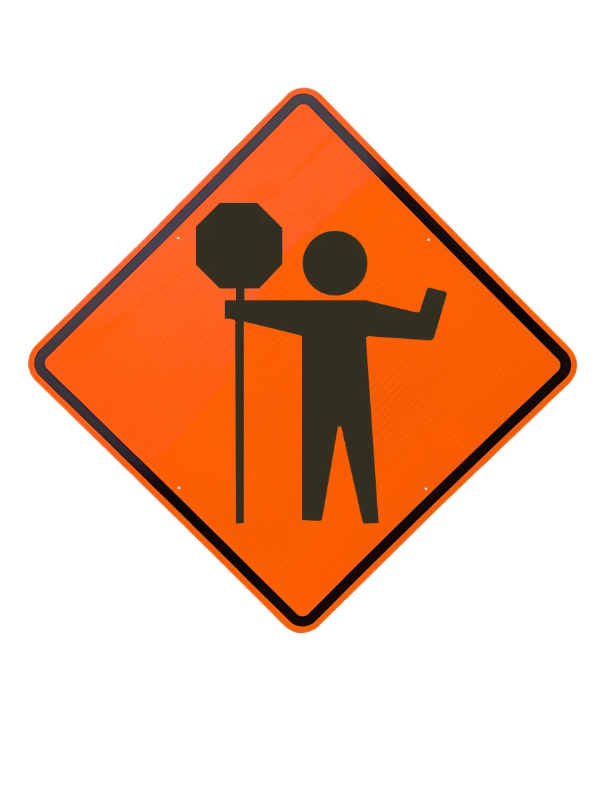 36\", Aluminum, Diamond Grade Reflective Sign, Flagger w/ Paddle Symbol