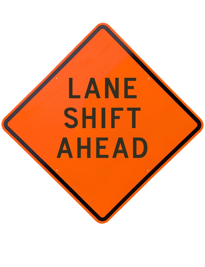 48\", Aluminum, Diamond Grade Reflective Sign, Lane Shift Ahead
