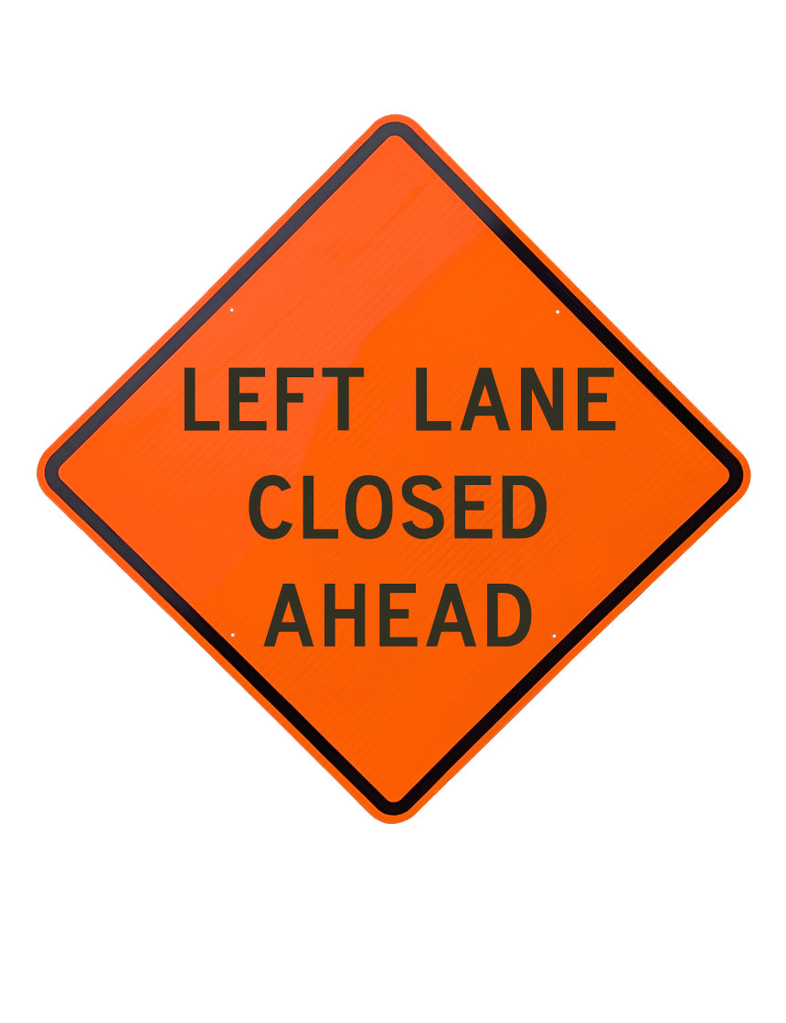 36\", Aluminum, Diamond Grade Reflective Sign, Left Lane Closed Ahead