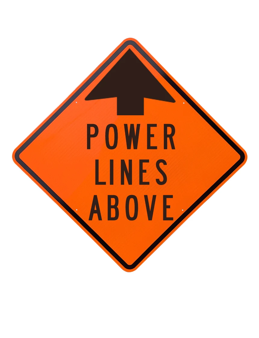 36\", Aluminum, Diamond Grade Reflective Sign, Power Lines Above w/ Top Arrow