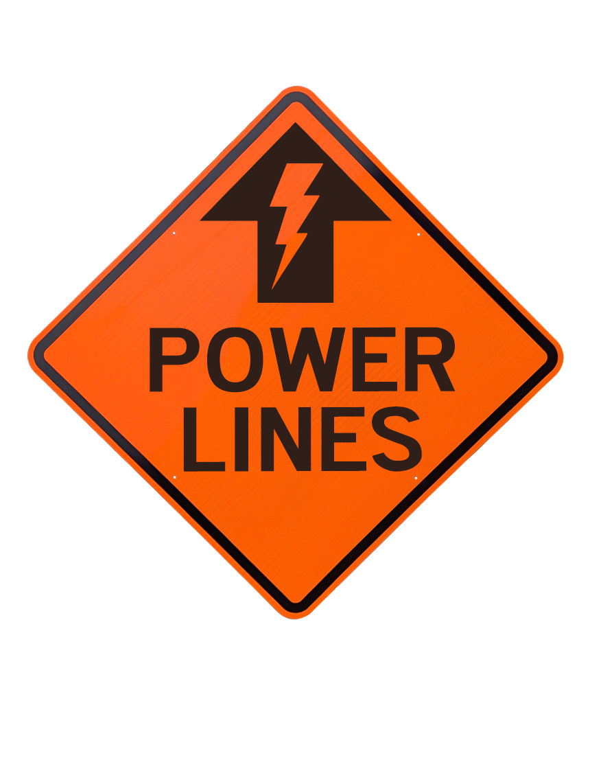 36\", Aluminum, Diamond Grade Reflective Sign, Power Lines w/ Lightning Top Arrow