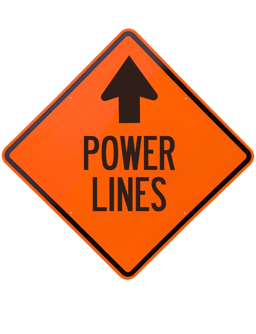 48\", Aluminum, Diamond Grade Reflective Sign, Power Lines w/ Top Arrow