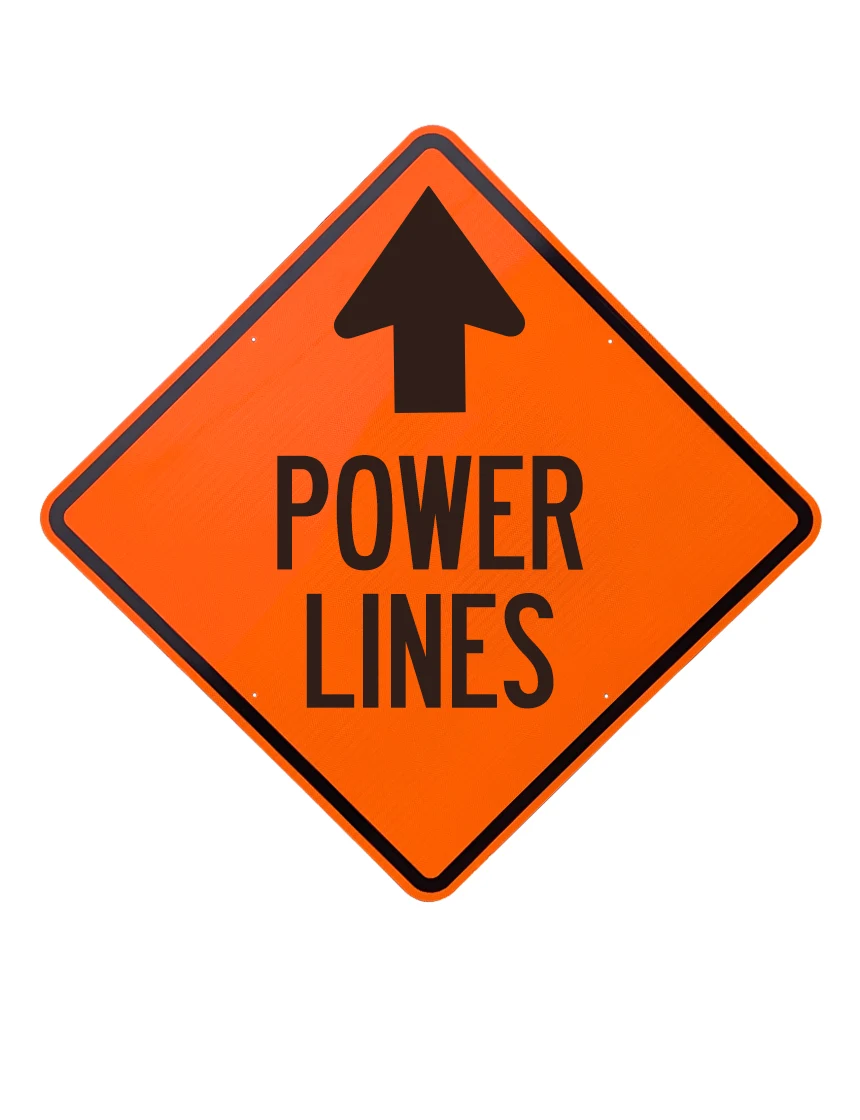 36\", Aluminum, Diamond Grade Reflective Sign, Power Lines w/ Top Arrow