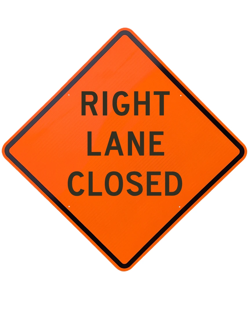 48\", Aluminum, Diamond Grade Reflective Sign, Right Lane Closed