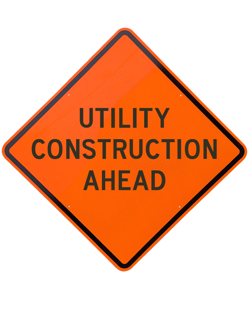48\", Aluminum, Diamond Grade Reflective Sign, Utility Construction Ahead
