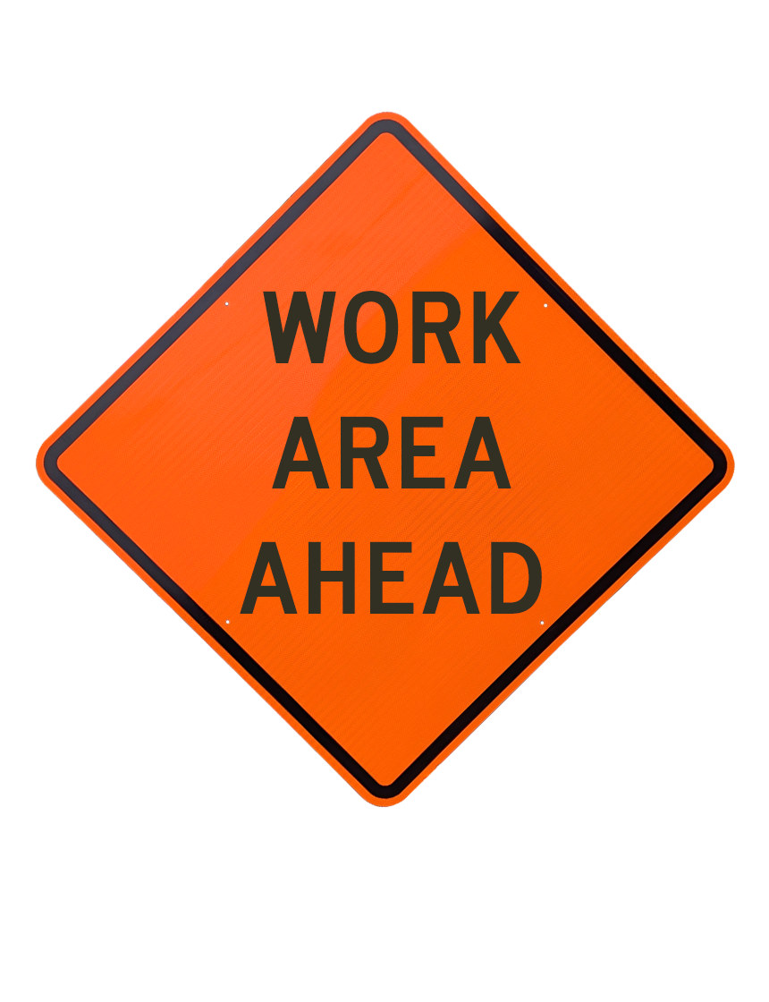 36\", Aluminum, Diamond Grade Reflective Sign, Work Area Ahead