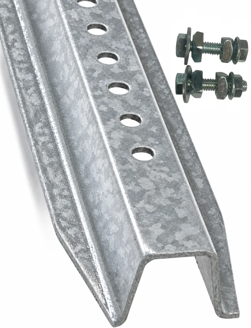 36\" U-Channel, Galvanized Sign Post Mounting Anchor \"Stub\" with Break-Away Hardware Kit (2 Bolts)