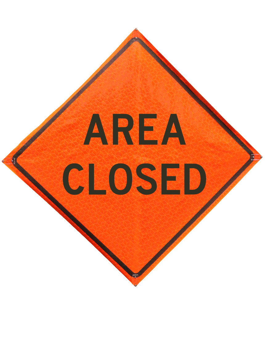 Area Closed Sign Plastic Pockets Marathon 36\" X 36\"