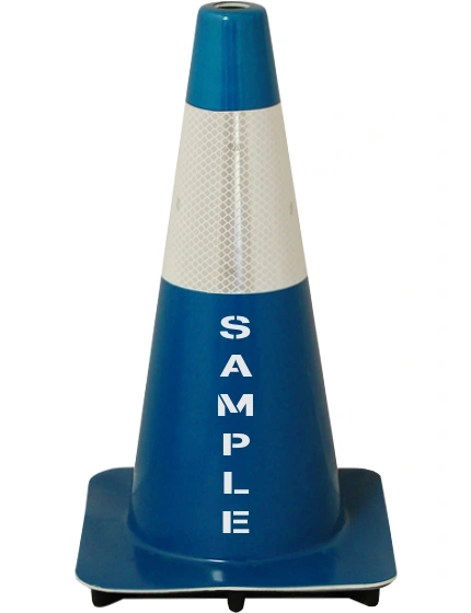 Blue 18\" Traffic Cone w/6\" Reflective Collar \u0026Double Sided Custom Lettering