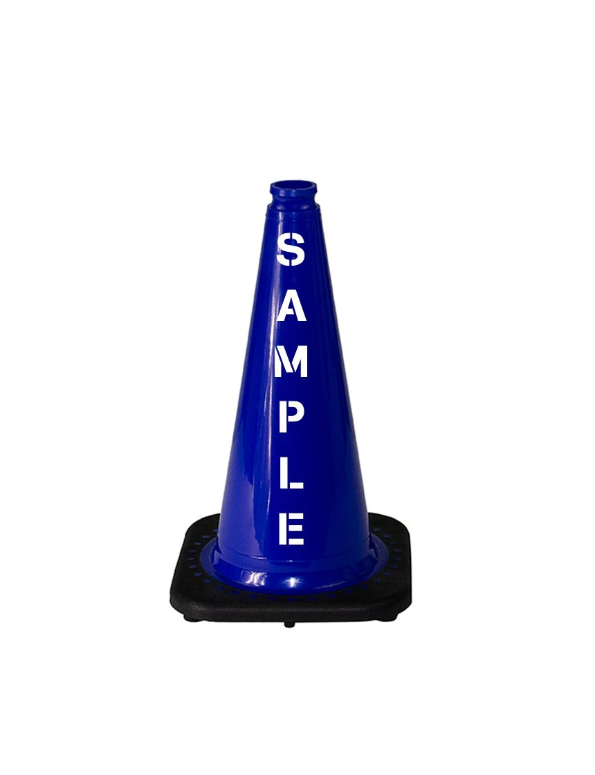 Blue 18 inch JBC Black Base Traffic Cone with Custom Lettering