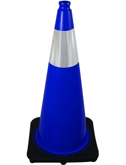 Blue 28 inch 7 lbs JBC Black Base Traffic Cone with 6\" Reflective Collar