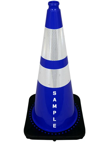 Blue 28\" 7 lbs JBC Black Base Traffic Cone 6\" \u0026 4\" Reflective Collars \u0026 Custom Lettering