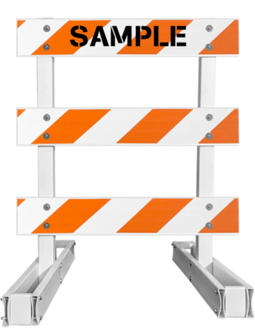 60\" Tall MUTCD Type III Barricade -Break-Away System \u0026 Three 4\u0027 Plastic Boards w/HI Sheeting \u0026 Custom Lettering