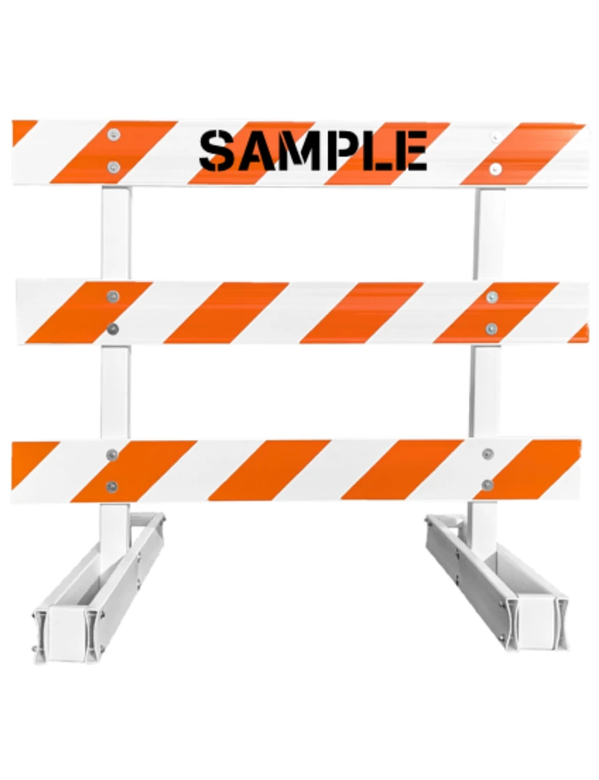 60\" Tall MUTCD Type III Barricade -Break-Away System \u0026 Three 6\u0027 Plastic Boards w/EG Sheeting On Both Sides Of Rails \u0026 Custom Lettering