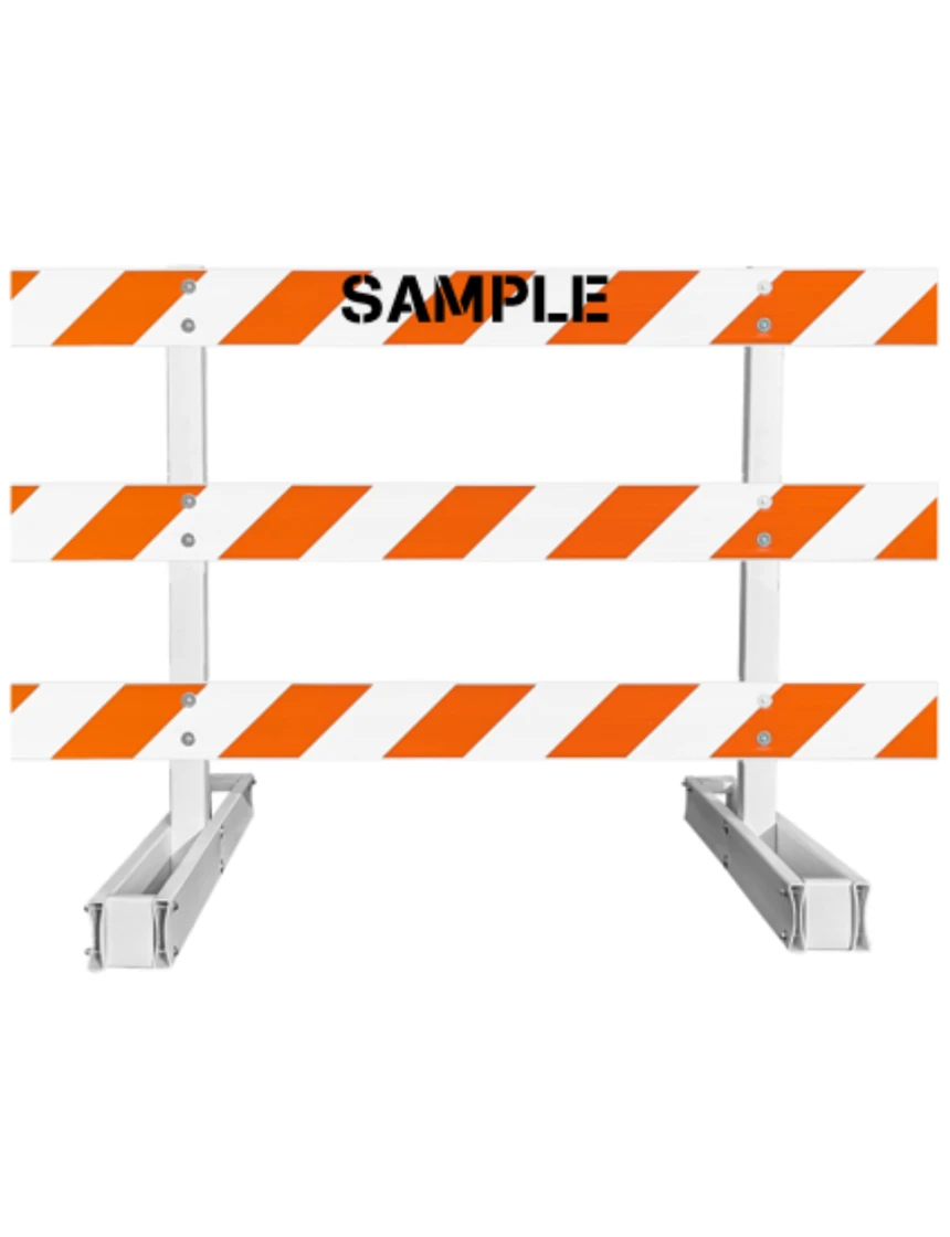 60\" Tall MUTCD Type III Barricade -Break-Away System \u0026 Three 8\u0027 Plastic Boards w/HI Sheeting On Both Sides Of Rails \u0026 Custom Lettering