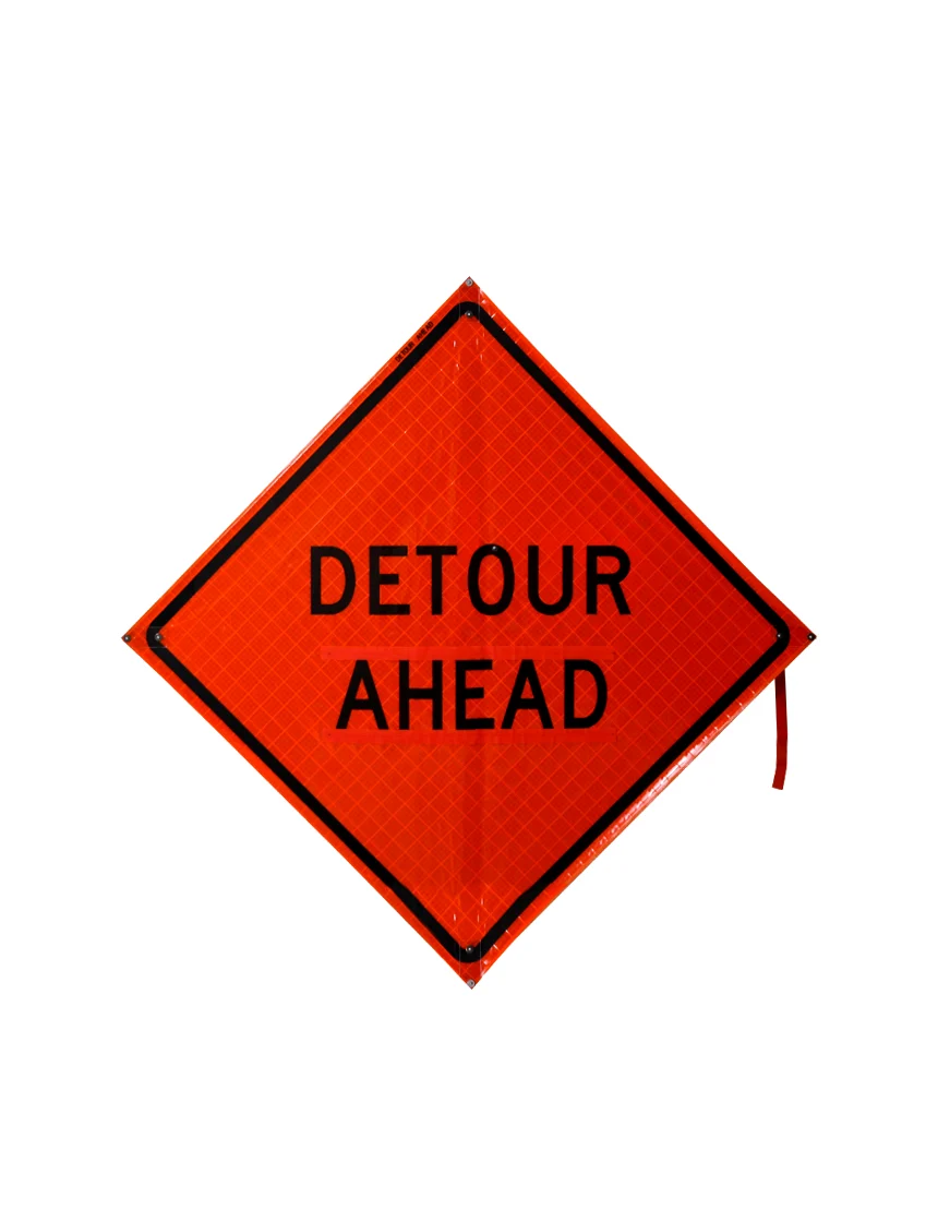 36\", Heavy Duty, Reflective Roll Up Sign w/ Velcro For Overlays, Detour Ahead