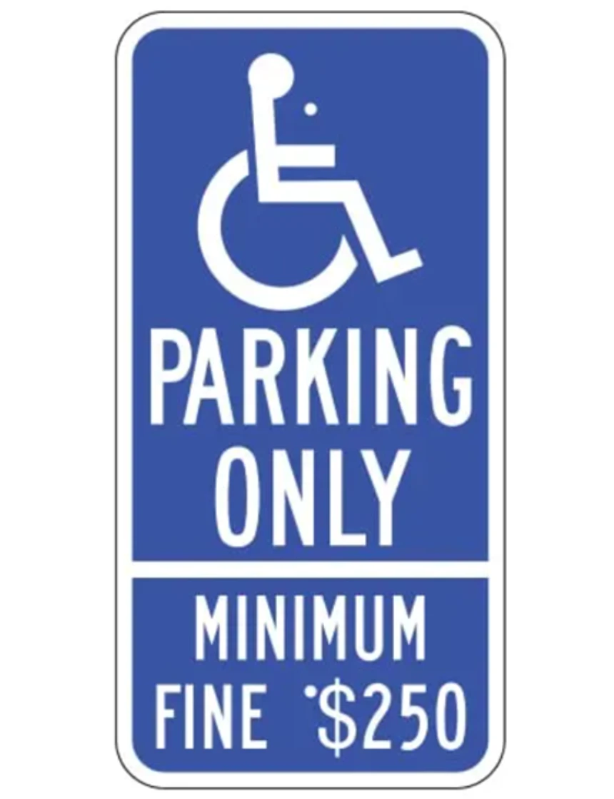 12\" x 24\" California Approved Aluminum Handicap Parking Minimum Fine $250 Sign, Engineer Grade (EG) Reflective 