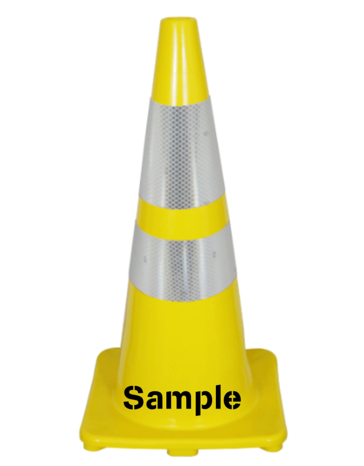 Solid Yellow 28\", 5 lbs, Economy Cone with 6\" \u0026 4\" Reflective Collars and Double Sided Custom Lettering