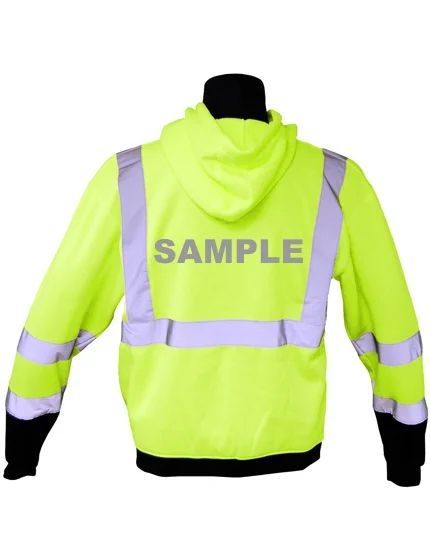 Class 3, Lime, Hooded Full Zipper Sweatshirt, Medium w/Reflective Custom Lettering