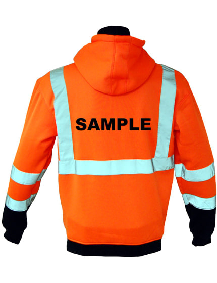 Class 3, Orange, Hooded Full Zipper Sweatshirt, Large w/Non-Reflective Custom Lettering