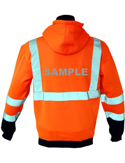Class 3, Orange, Hooded Full Zipper Sweatshirt, Large w/Reflective Custom Lettering